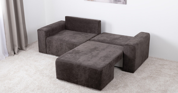 Диван-кровать угловой Оксфорд 711 композиция 1, шенилл Muza 06 темно-коричневый, модульная система, сборка на любую сторону
