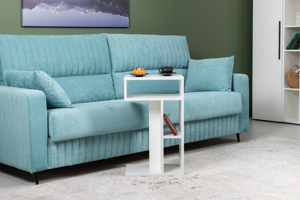 Стол журнальный, подставка Эйр 12.114 белый РЕ шагрень, вертикальная и горизонтальная установка