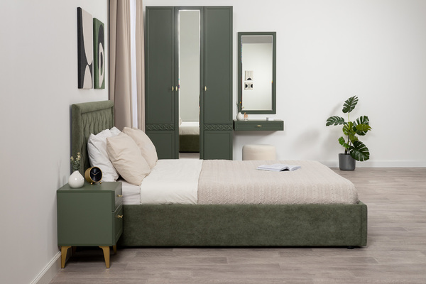 Кровать Марион 160 велюр OCEAN 012 темно-зеленый с ортопедическим основанием и подъемным механизмом (спальное место 160 х 200)