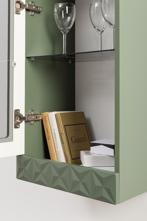 Шкаф навесной Марион 16.334 дымчатый зеленый K521, олива шагрень AG 1050 ПВХ (собирается на любую сторону)