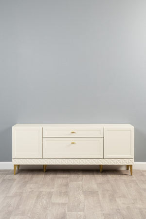 Гостиная Марион композиция 2 слоновая кость С341 PE, слоновая кость 6898 ПВХ, белый PE шагрень (собирается на любую сторону)