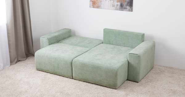 Диван-кровать угловой Оксфорд 715 композиция 1, шенилл STORM 9 мятный, модульная система, сборка на любую сторону