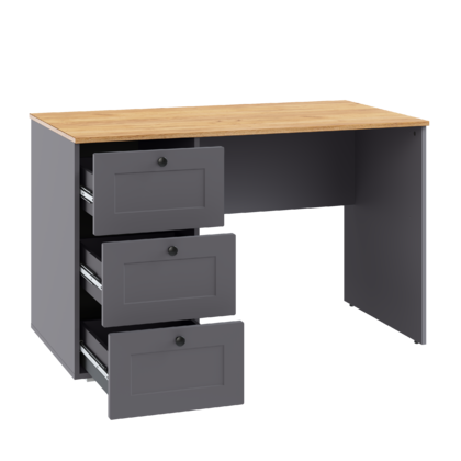 Стол письменный Остин 12.159 серый графит 0162 РЕ, дуб золотой CRAFT, графит ZB 856-2 ПВХ, сборка на любую сторону