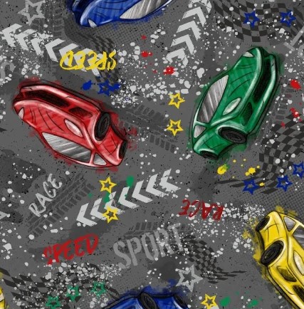 Детское кресло без подлокотников Логика обивка ткань саржа Т61 машины на сером, крестовина пластик, без качания