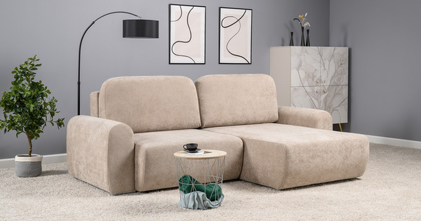 Диван-кровать угловой Тэдди 1502 композиция 2, букле Pique 006 бежевый, модульная система, сборка на любую сторону