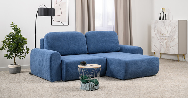 Диван-кровать угловой Тэдди 1504 композиция 2, букле Pique 009 синий, модульная система, сборка на любую сторону
