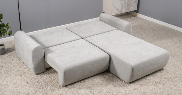 Диван-кровать угловой Тэдди 1506 композиция 2, букле Pique 011 серый, модульная система, сборка на любую сторону